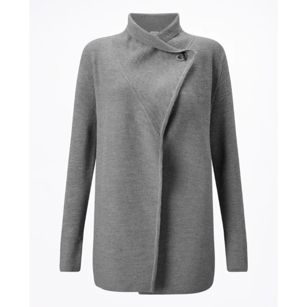 Jigsaw Ring Fastening Pique Cardigan Grey 100% Wool Sweater Size Large
